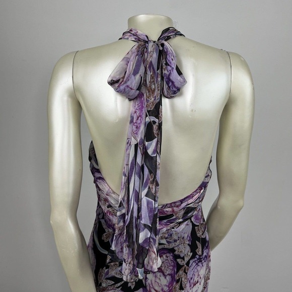 Diane Von Furstenberg Silk Dress Black/purple Floral Halter Open Back Sz 8 - Picture 7 of 11